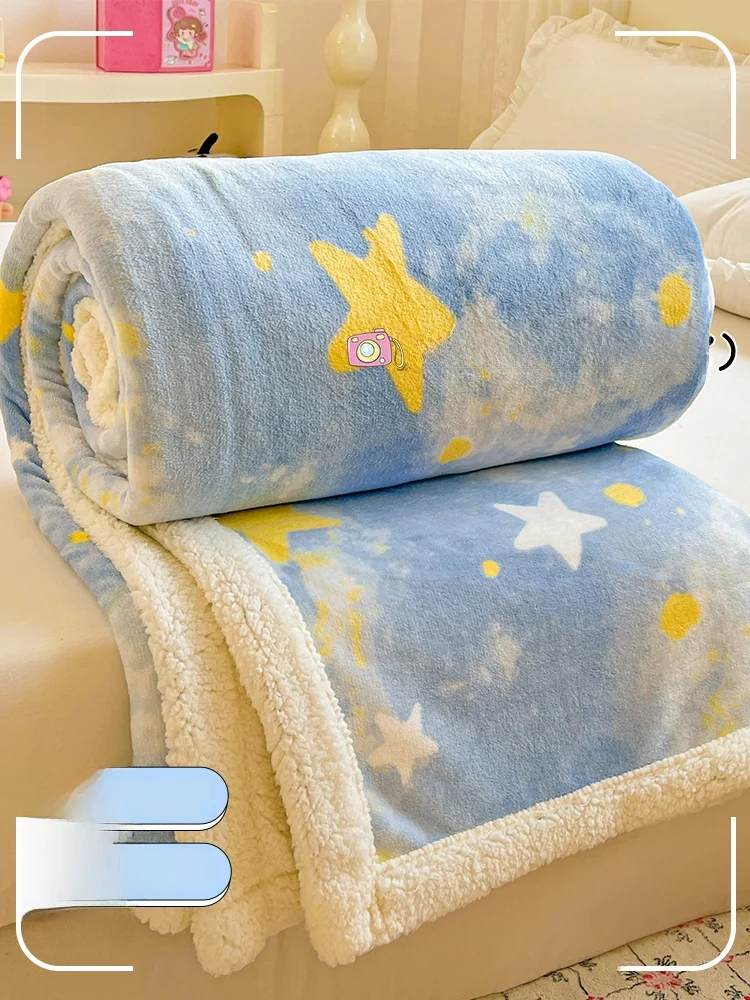 

Thiened Lamb Velvet Blanket Coral Velvet Office Nap Blanket Air Conditioner Small Blanket Sofa Cover Blanket Nap Small Quilt