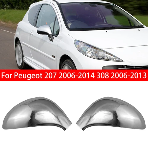 Imagen 1 del producto Para Peugeot 207 2006-2014 308 2006-2013 cubierta de espejo retrovisor lateral de coche pegatina de tapa de ala funda Exterior embellecedora carcasa plateada