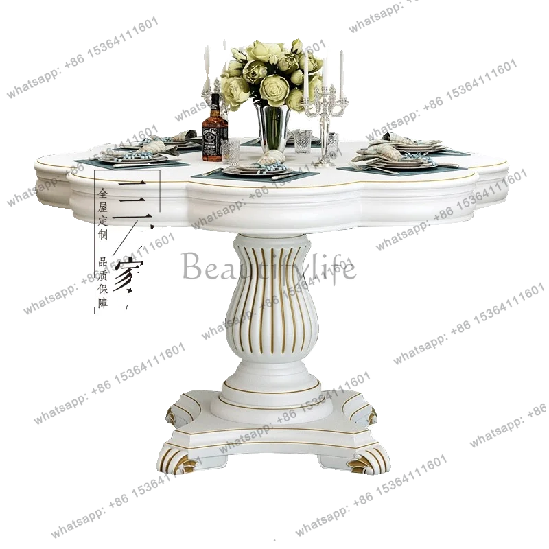 

American retro court style white petal dining table villa model room dining table customization