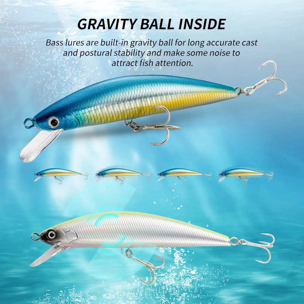 Umpan pancing ikan kecil, umpan pancing ikan kecil tenggelam, 13cm 15cm 40g 60g sistem berat, umpan keras, kait Pesca kuat, umpan pancing Wobbler