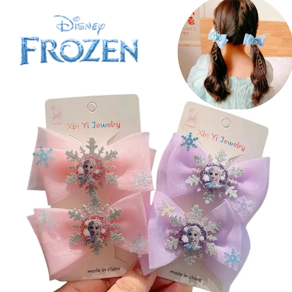 Disney Frozen Children Hairpin Anime Princess Elsa Anna Bowknot Hairpin Girl Kawaii Hair Clips Hairpin Fashion Birthday Toy Gift