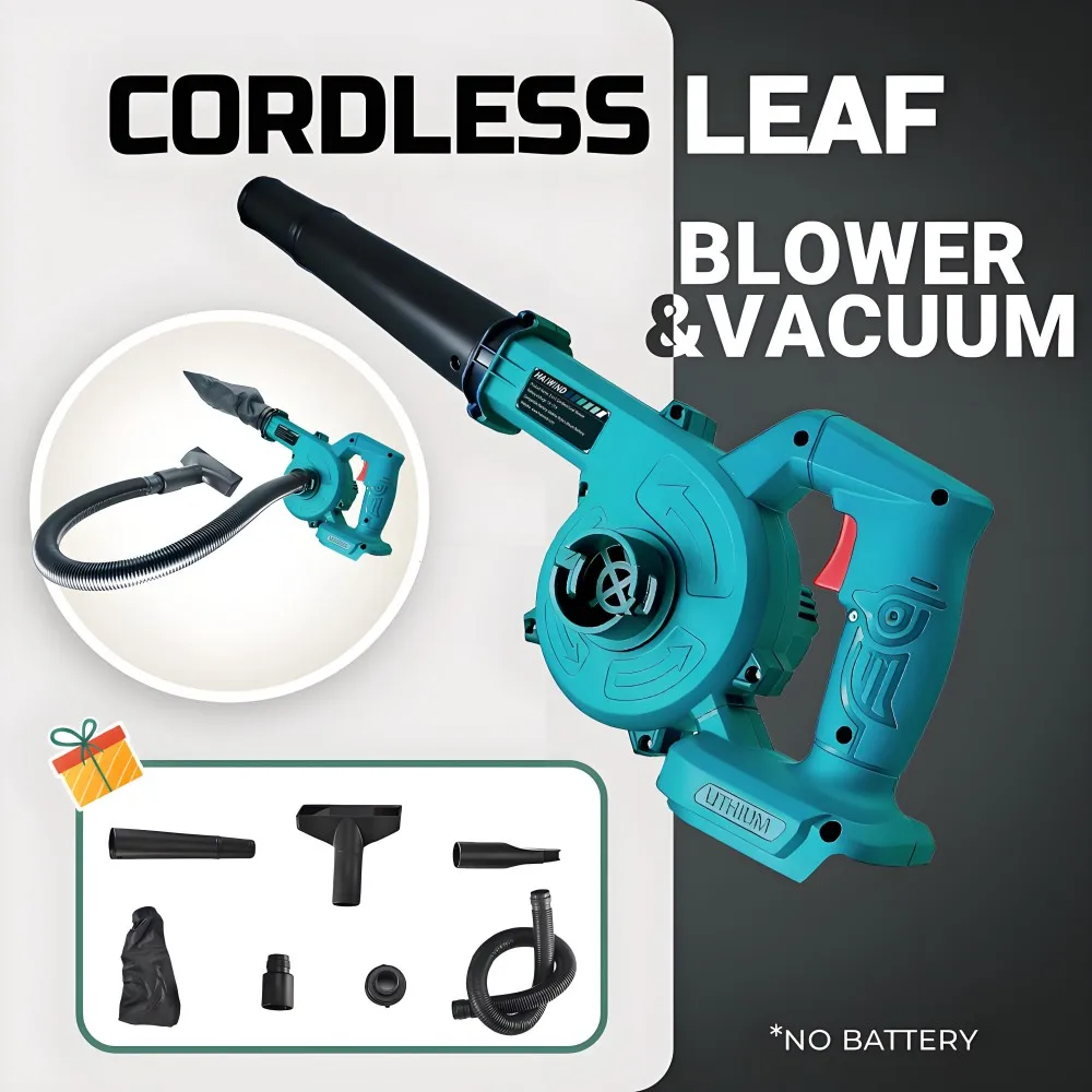 Soffiatore e Aspirapolvere Senza Fili 2 in 1, Raccoglitore di Foglie e Polvere per Auto, Computer, Giardino, Compatibile con Makita 18V/21V