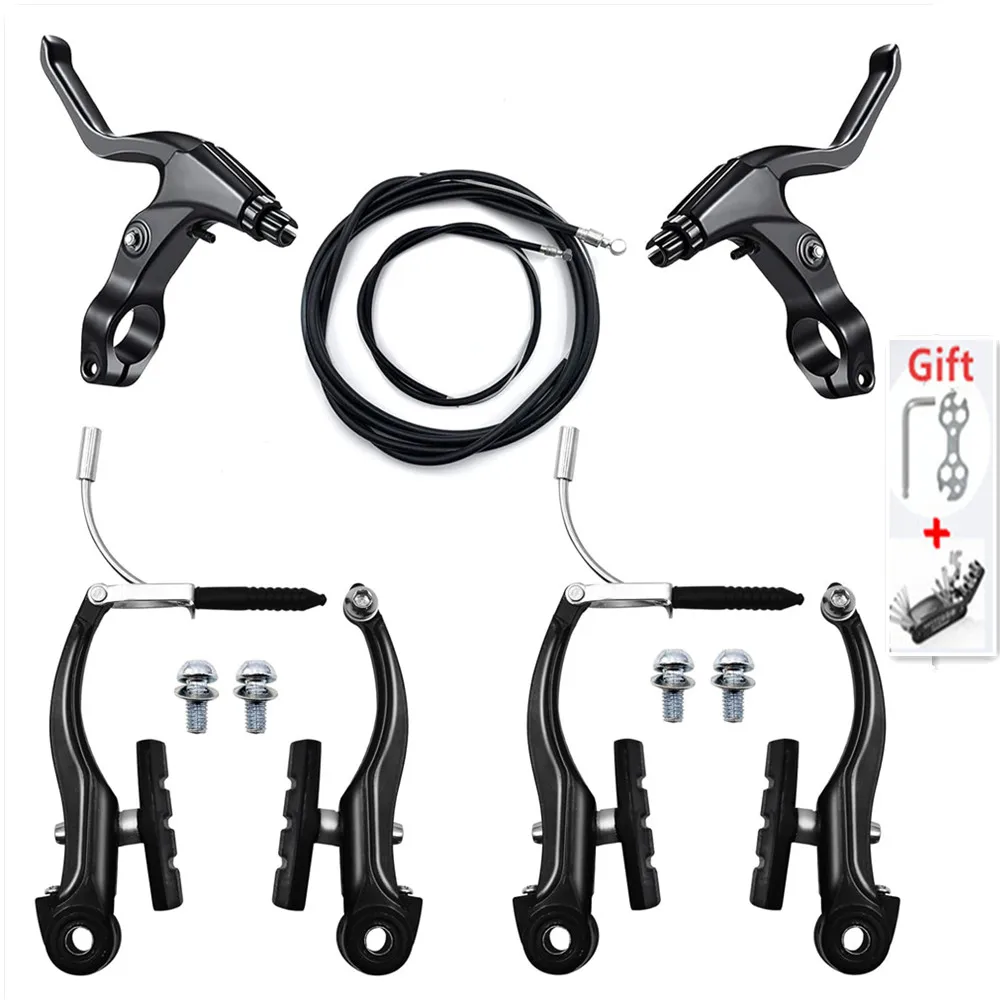 

V-Type Bike Brake Set Complete Universal Bike Front and Rear MTB Brake Including Wire Brakes Lever Calipers Multi-Tool Wrenches