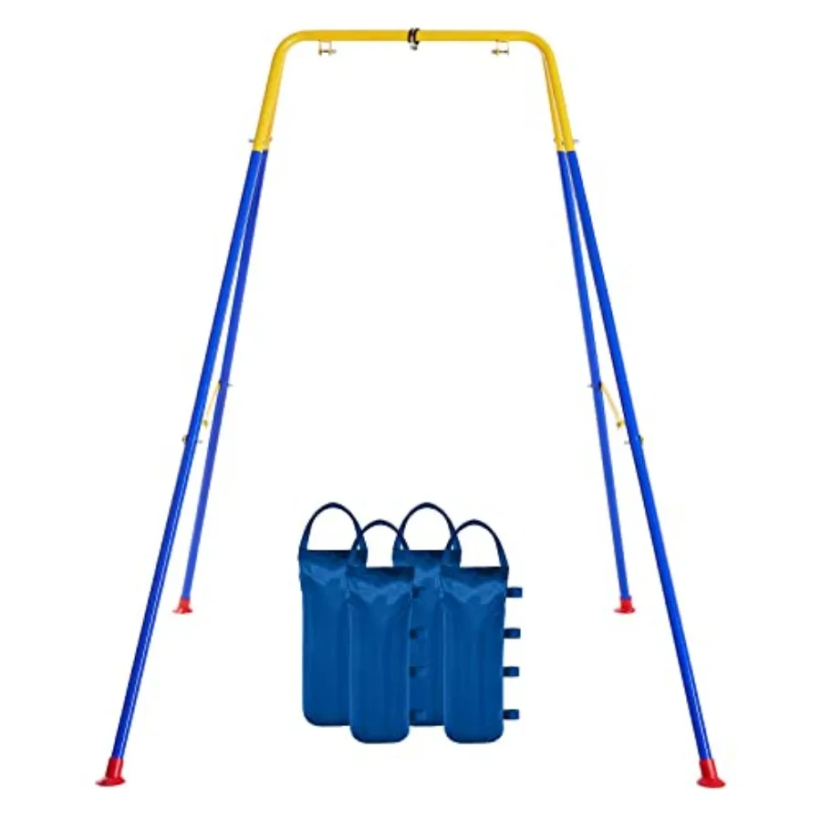 

Foldable Swing Stand for : Heavy Duty Metal A-Frame Black Indoor/Outdoor Use Includes 4 Sandbags Supports Toddler Jumper Hammoc