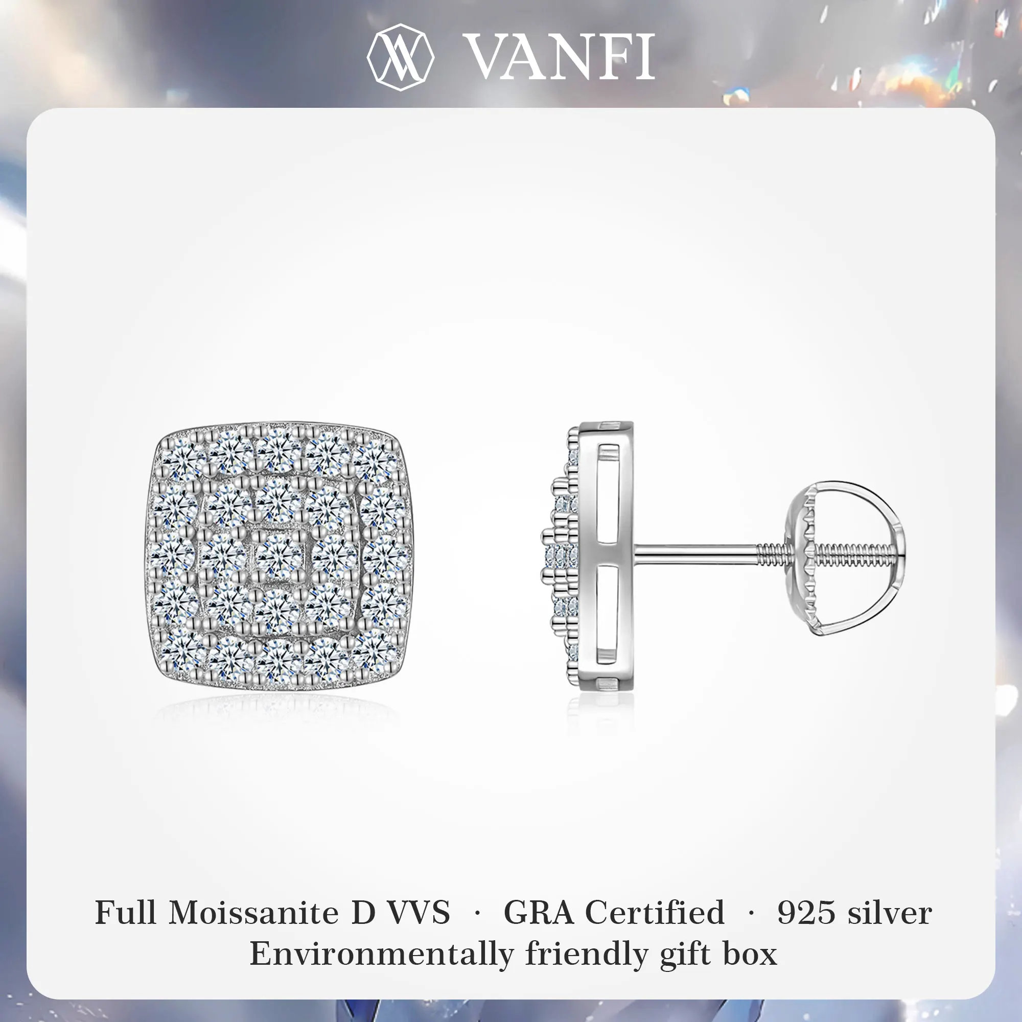

KFVANFI Moissanite Stud Earrings 925 Sterling Silver D Color VVS1 GRA Certified Screw Back Earrings for Women Fine Jewelry Gift
