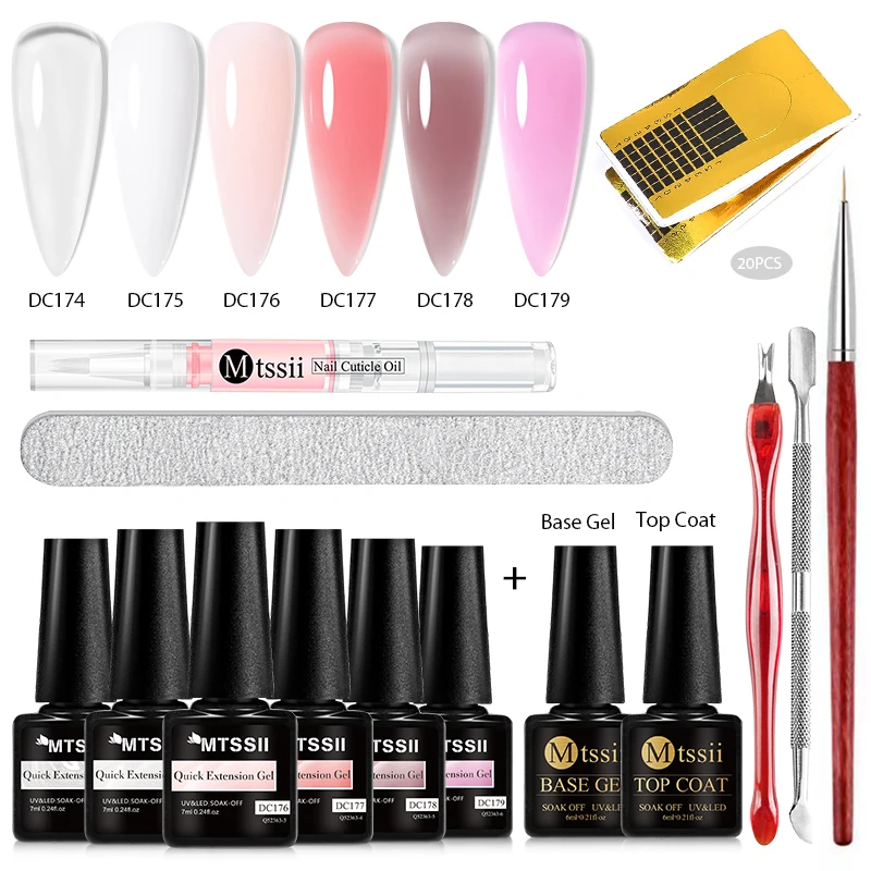 

Mtssii 14PCS Nail Extension Gel Kit Quick Building Nail Polish Manicure Set Clear Pink Quick Nail Art DIY Solid Varnish Nude Gel