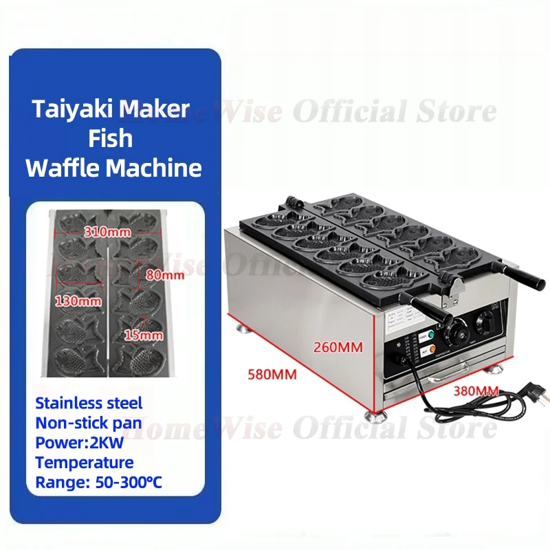 

LX Taiyaki Maker Fish Waffle Machine Fish Cake Baking Machine 6 Pcs Fish Ice Cream Waffle Maker 3000W Non-stick Pan