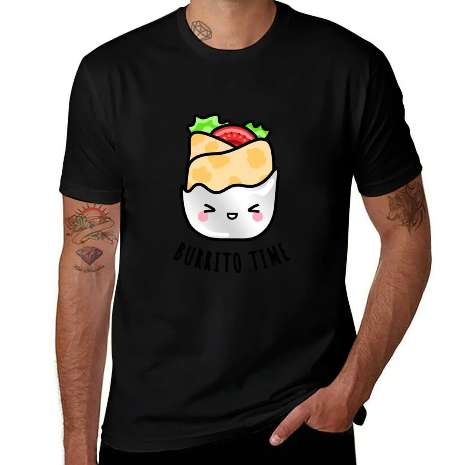 Cute Burrito Wrap Illustration Kawaii Drawings by BlueberryMoon T-Shirt Plus Size Gym Sports T-Shirt