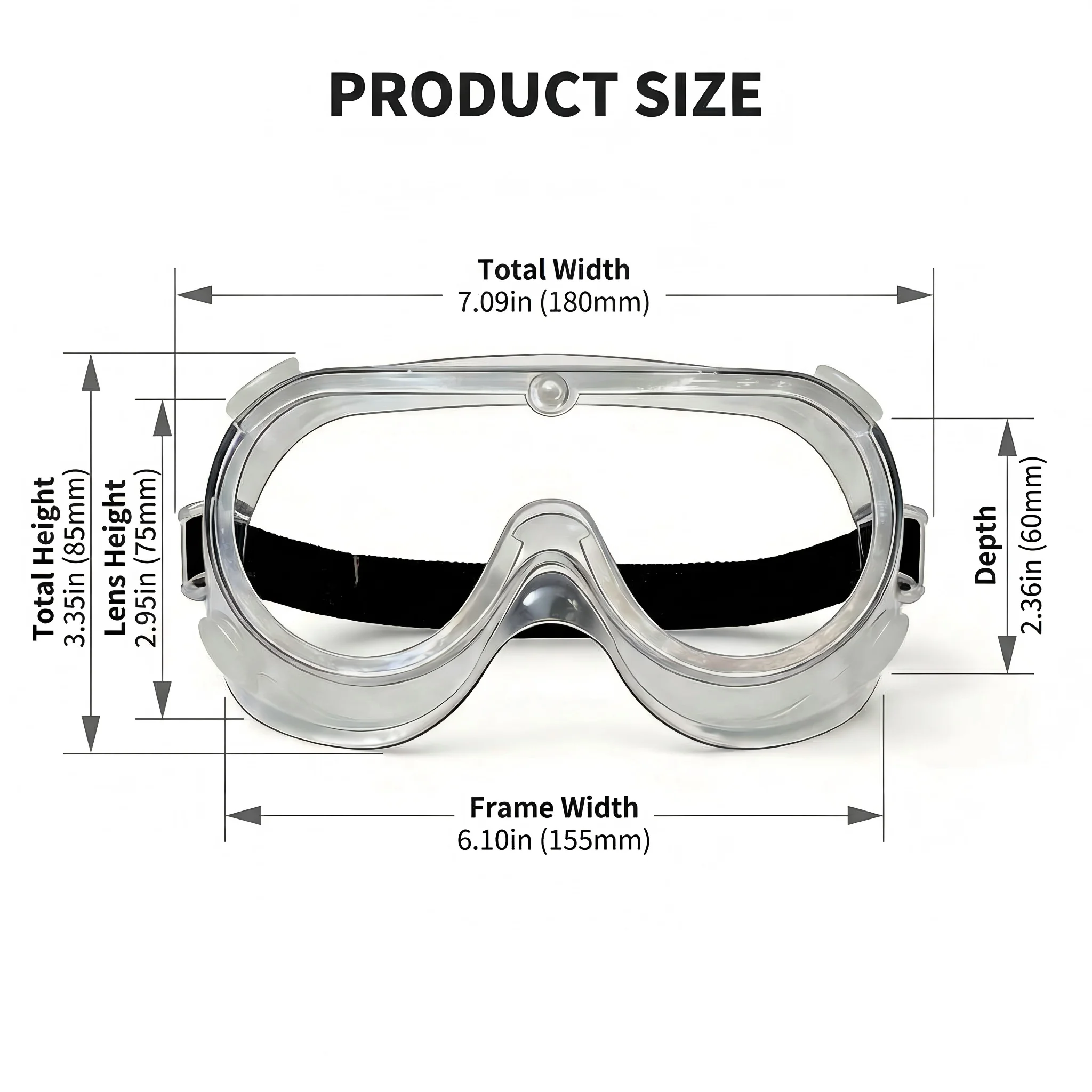 2 Pack Safety Goggles，Anti-Fog Anti-Splash Adjustable Protective Eyewear for Chemical & Industrial Use，Meets ANSI Z87.1 Standard