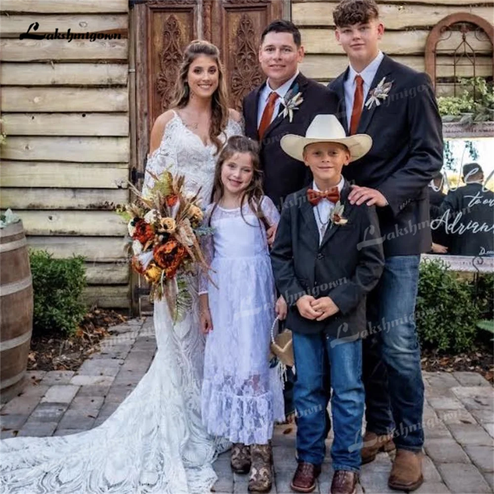 Vintage Zeemeermin Trouwjurk Kant Blote Schouder Mouwloos V-hals Sweep Trein Bescheiden Vrouwen Formele Bruidsjurken Robe De Mariée