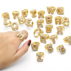 Fashion Plated Golden Copper White Artificial Zircon 26 English Letter for Men Women Daily Wearing Jewelry Chunky Initial Letter