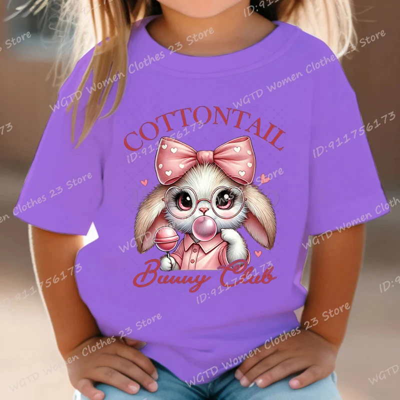 Easter Day Cottontail Bunny Club Graphic T-shirt Children Girls Summer Casual T Shirt O Neck Short-sleeved T-Shirts Fashion Tees