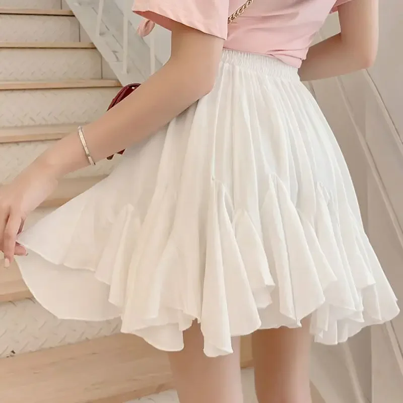 Woman Chiffon Skirt Solid Color Floral Print Practice Female Casual Pleated Mini Skirt Ladies Good Quality A-line Skirts P905