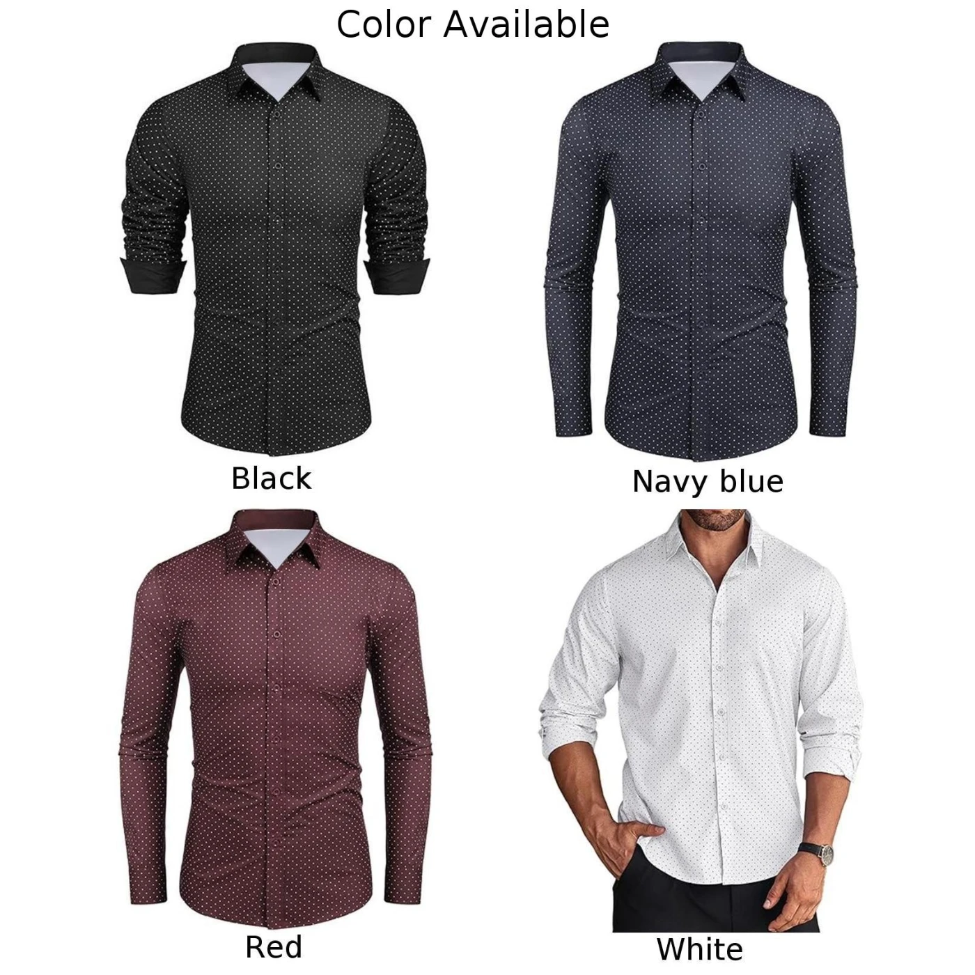 Mens Shirt For All Seasons Formal Lapel Long Sleeve Polka Dots Polyester Regular Shirt Band Collar Button Down
