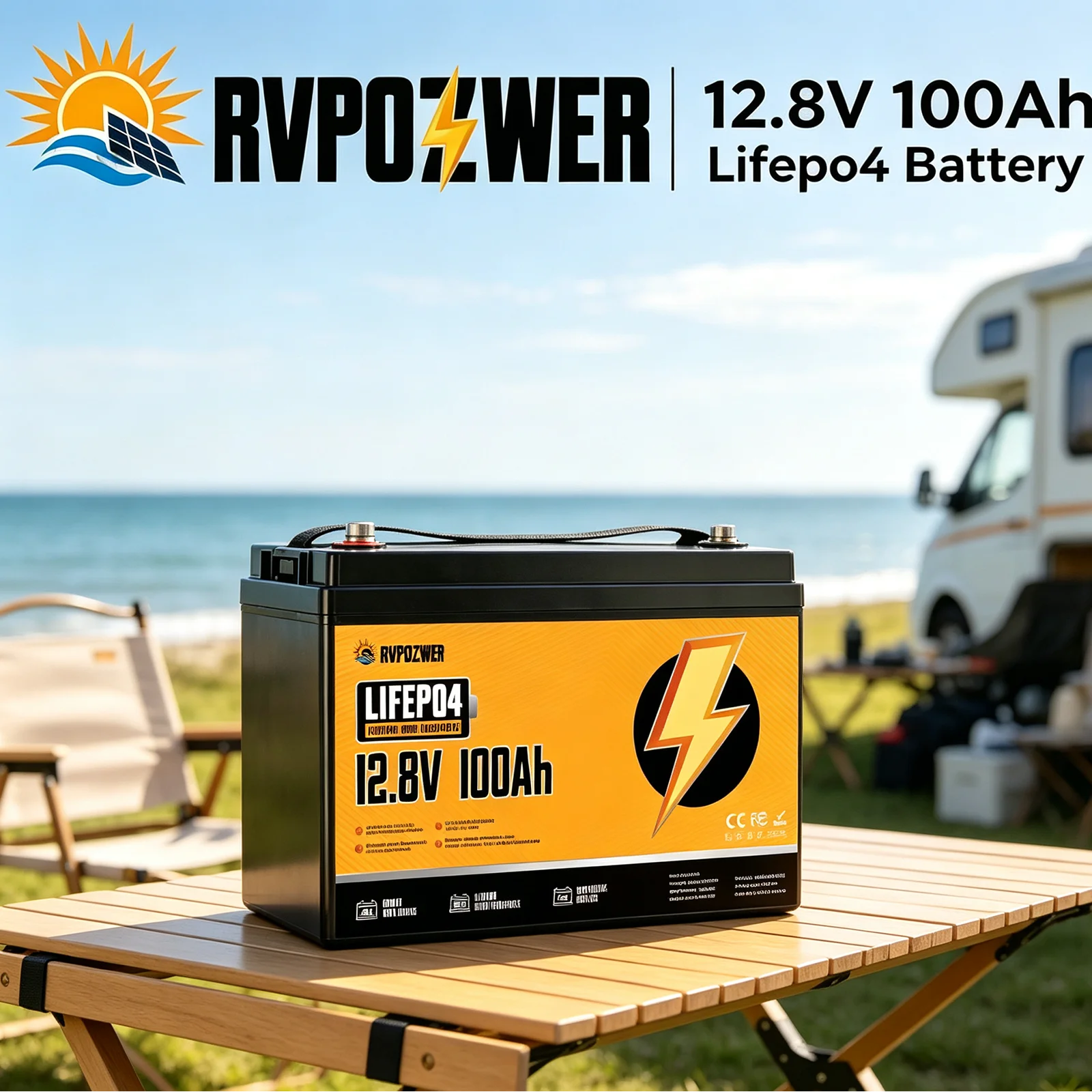 RVPOZWER,12.8V/100Ah Lithium Iron Phosphate Storage Accumulator,Shockproof Long Cycle Rechargeable Portable Battery Integrated BMS,Ideal For Caravan,Sailing Boat,Travel Car,Remote Cabin Off-Grid Power,Household Standby Electricity