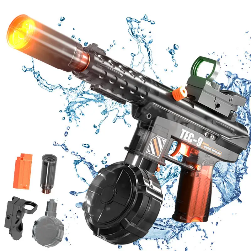 Elektrische Wasserpistole für Kinder mit Simulierter Flamme, Automatische Kontinuierliche Wasserpistole für Sommerliche Outdoor-Strandspiele