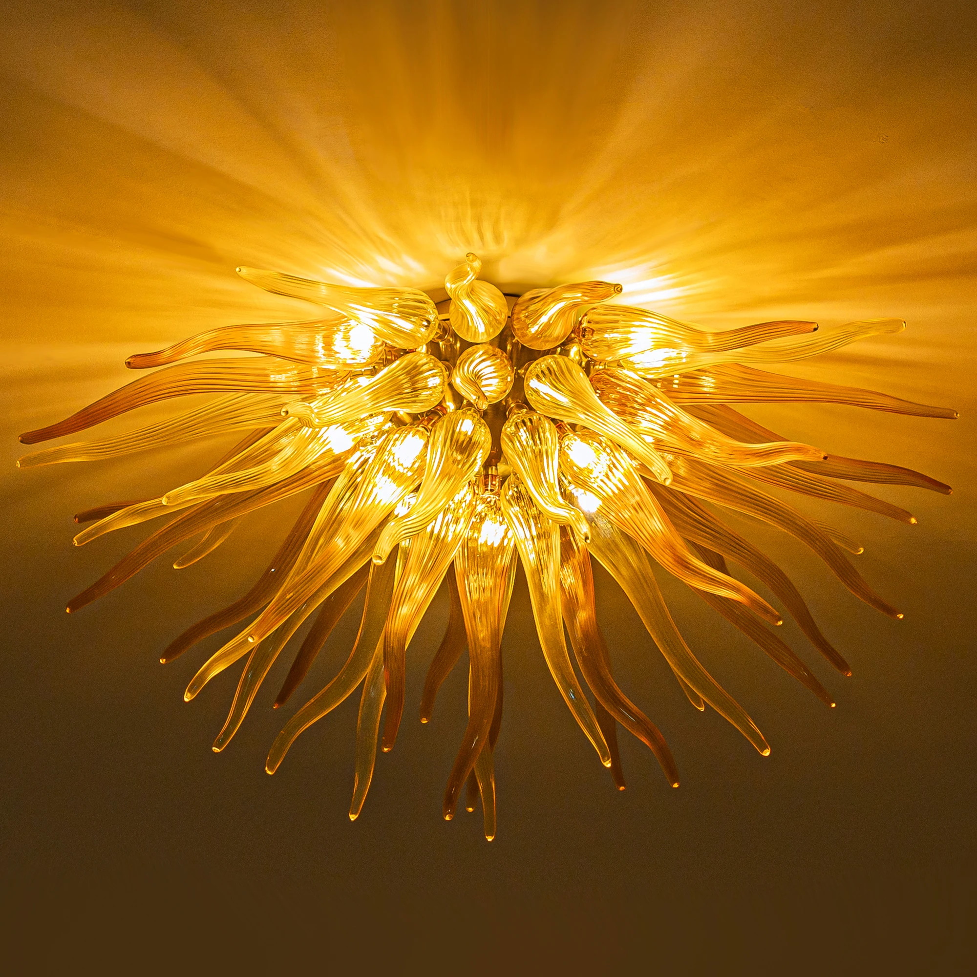 

Longree Semi-Flush Blown Glass Chandelier Chihuly Style Glass Sun Rise Ceiling Light Fixture for Home Bedroom Living Room