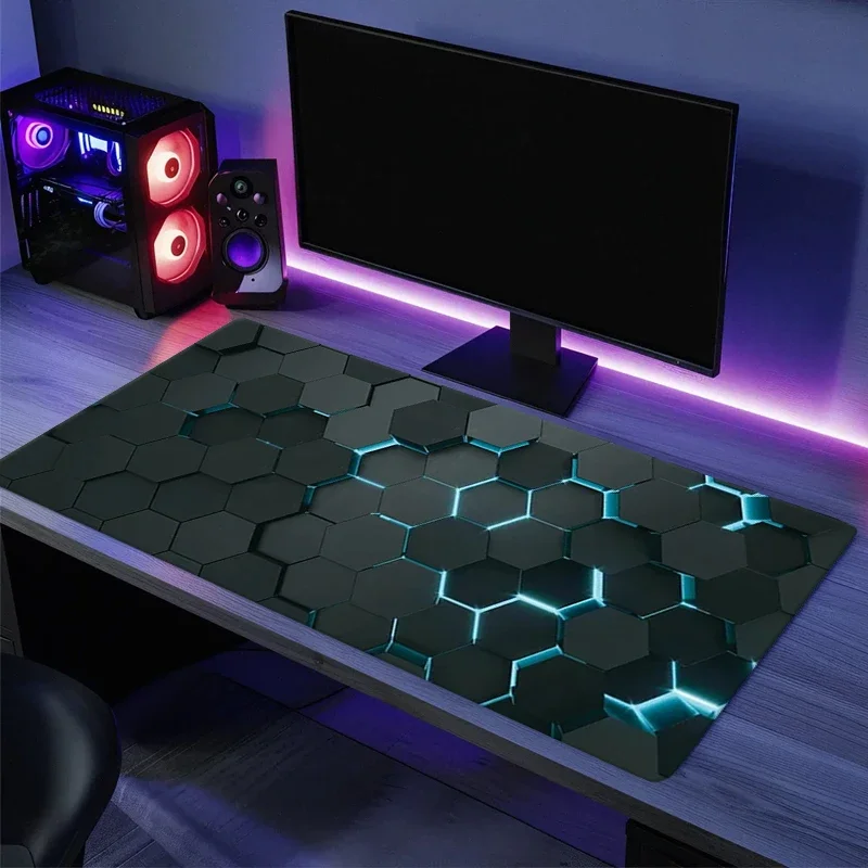 CIFBUY Large Gaming Mouse Pad, HD Print Hexagonal Geometric Tech Pattern,Non‑slip Extended Desktop Keyboard Mat PC Gaming Office