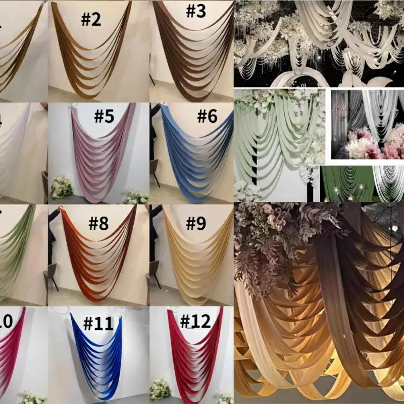 

6PCS Wedding Multi-Layer Wave Ceiling Drapes Fabric Curtain Elastic Water Wave Design Decorative Lace Hanging for Event Decor