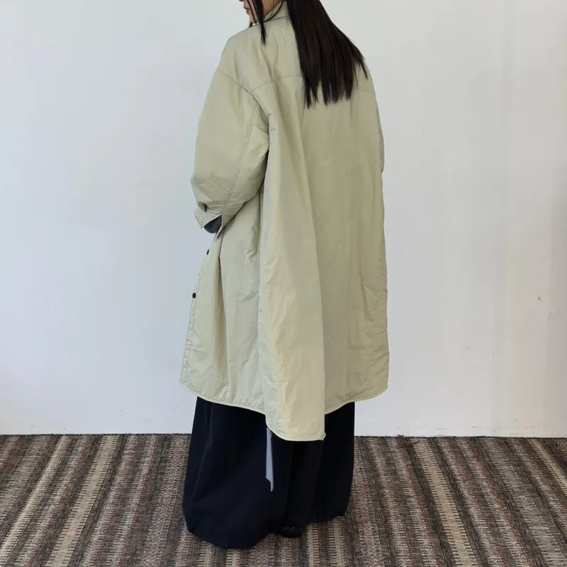 KWTX Women’s Vintage Elegant Lapel Collar Thickened Cotton Coat Winter Warm Solid Color Mid-Length Casual Outerwear 2025 New