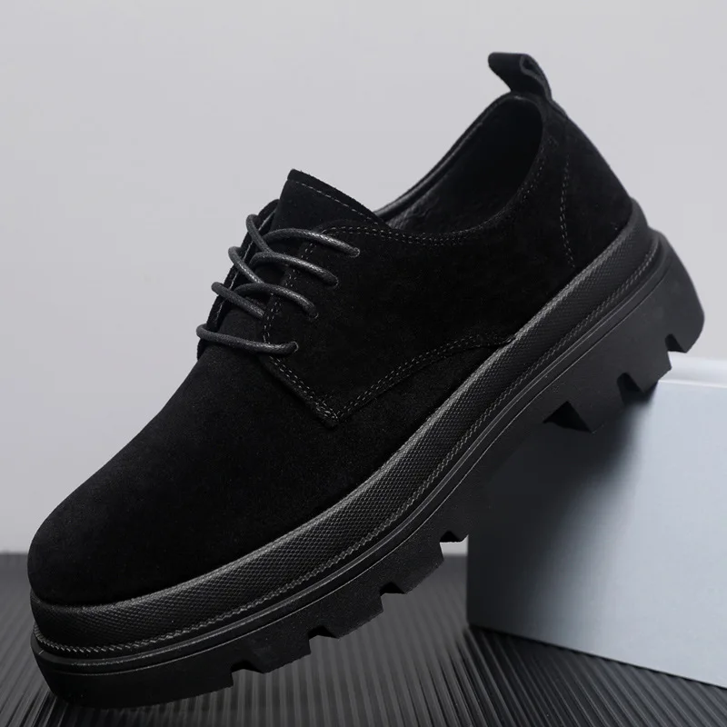 

Men's fashion retro lace-up workwear trendy shoes, height-increasing British style, versatile low-top thick-soled shoes