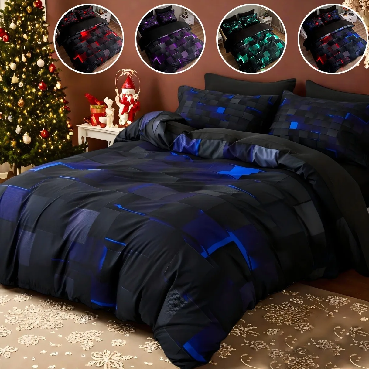 Cool Tech Gamer Duvet Cover Set Futuristic Digital Print Bedding Set Soft Quilt Cover with Pillow Shams