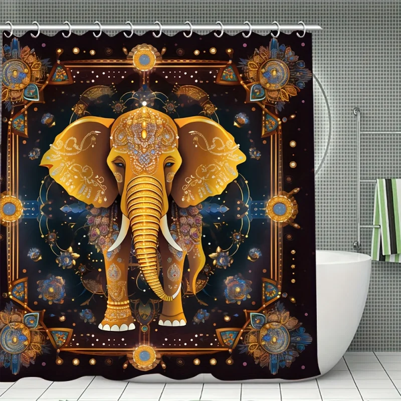 1/4pcs Golden Elephant Print Creative Shower Curtain Set, Decorative Bathroom Set Including Waterproof Shower Curtain, Non-slip