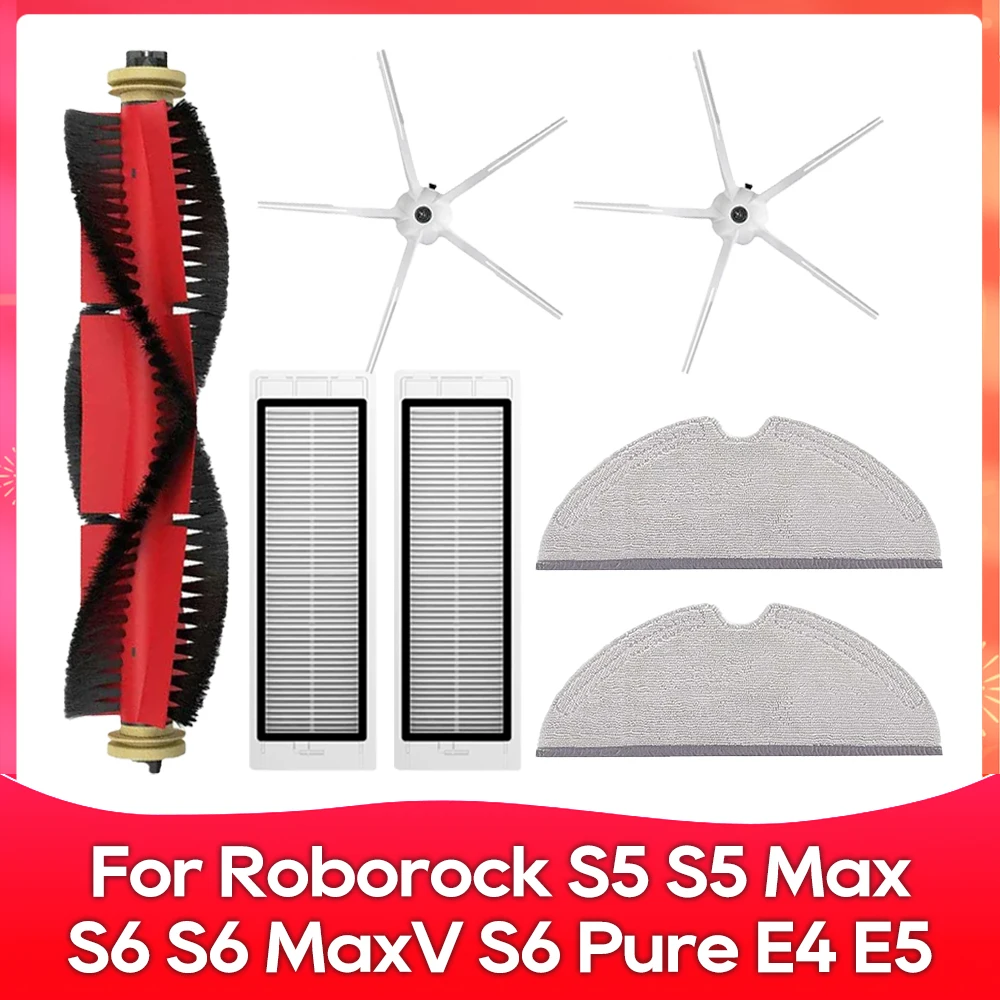Kompatibel für ( Roborock S5, S5 Max, S6 MaxV, S6 Pure, E4, E5, S51, S52, S55 ) Walze Seitenbürste Filter Wischmopp Zubehör Teil