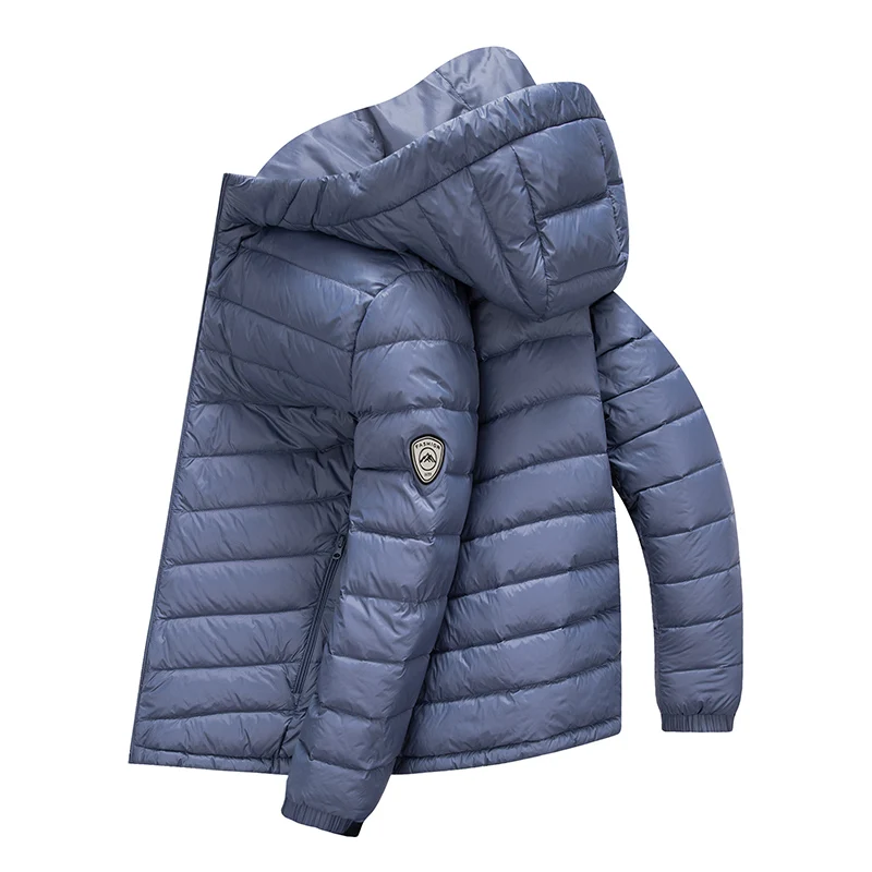 

Мужской легкий и теплый пуховик 90-х белого утиного пуха на осень и зиму, модный воротник с капюшоном