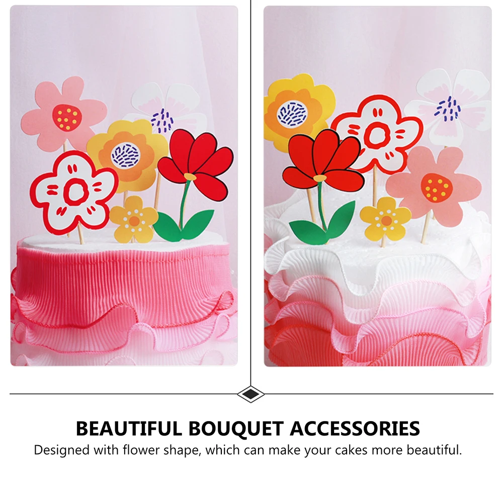 

Flowers Creative Cake naments Beautiful Bouquet Accessories Birthday Decorations Charming Toppers Plastic Wood Material