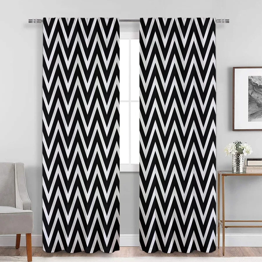 Modern Black and White Chevron Pattern Curtains for Living Room Home Decor Window Treatment