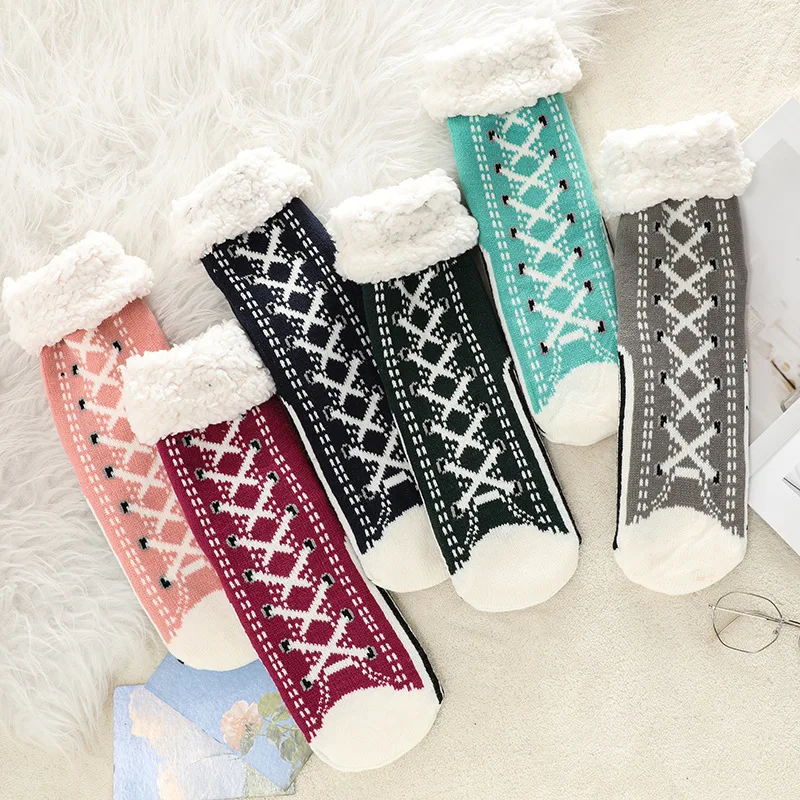 Thick Warm Socks for Winter Warmth Home Furnishings Soft Thick Velvet Sleep Anti slip Floor Slippers Christmas Socks