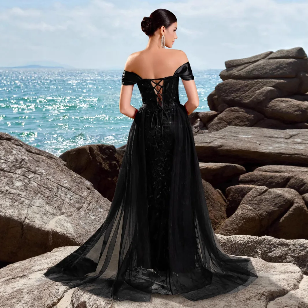 Ele One-oulder Slit Heavy Work Par Dr Abito da sera Lunghezza pavimento Svel Vita alta Matrimonio Dr per la celebrazione