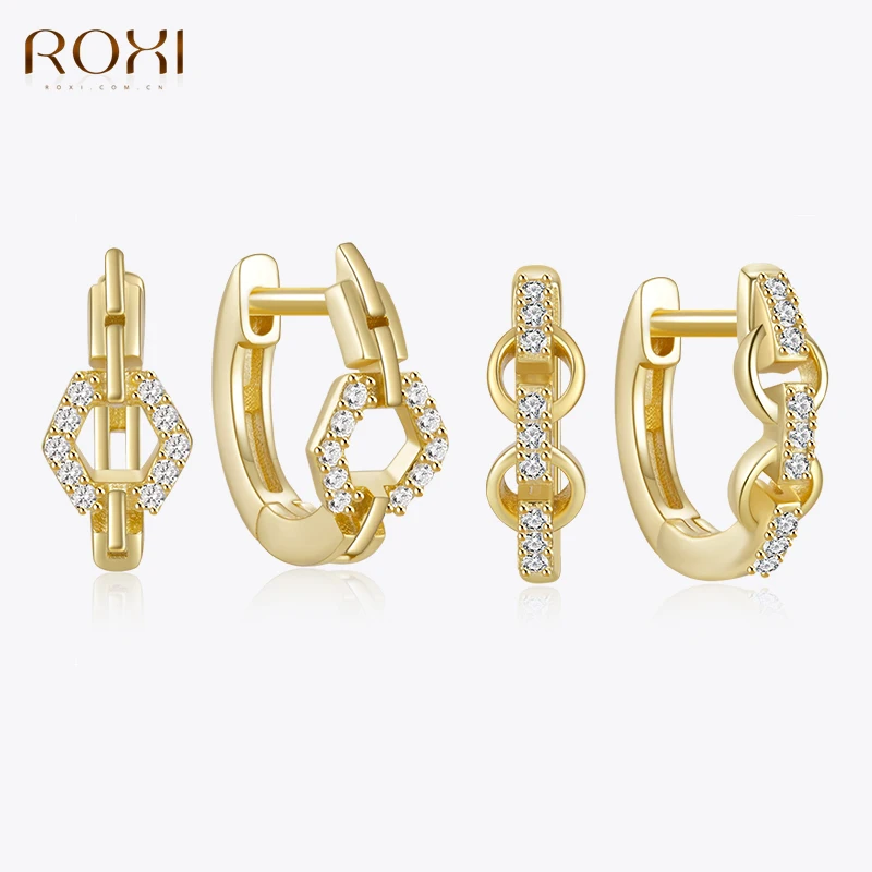 

ROXI 925 Sterling Silver Geometric Lock Ear Buckle White Zircon For Women Party Wedding Jewelry Hoop Earrings pendientes 925