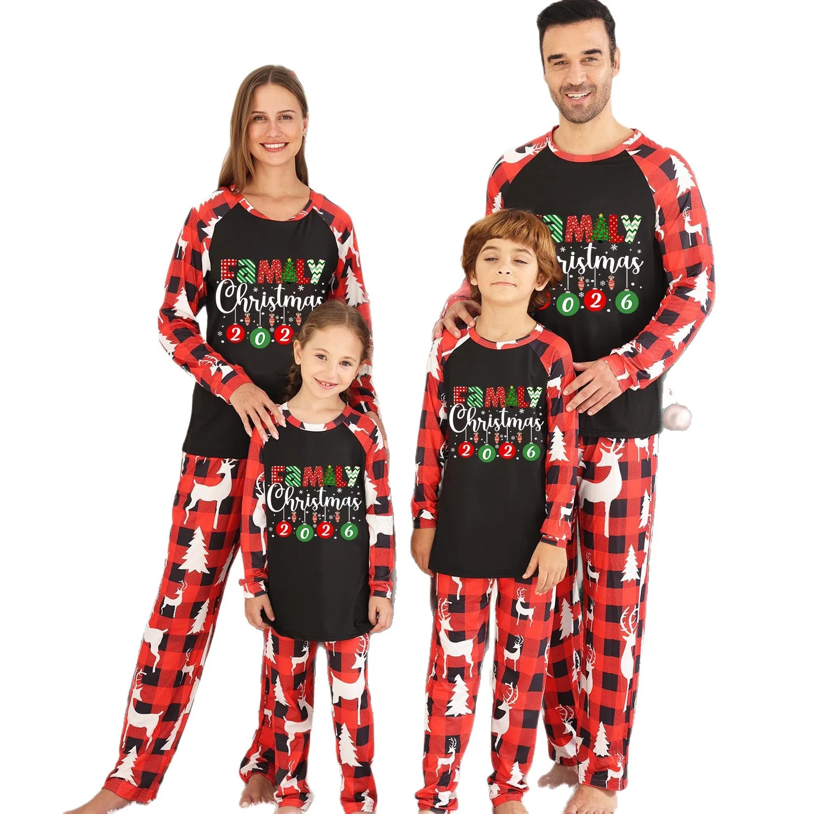 Merry Christmas Reindeer Plaid Print Family Pajamas Set Mom Dad Kids Infants Matching Clothes 2 Pieces Suit Sleepwear Xmas Look