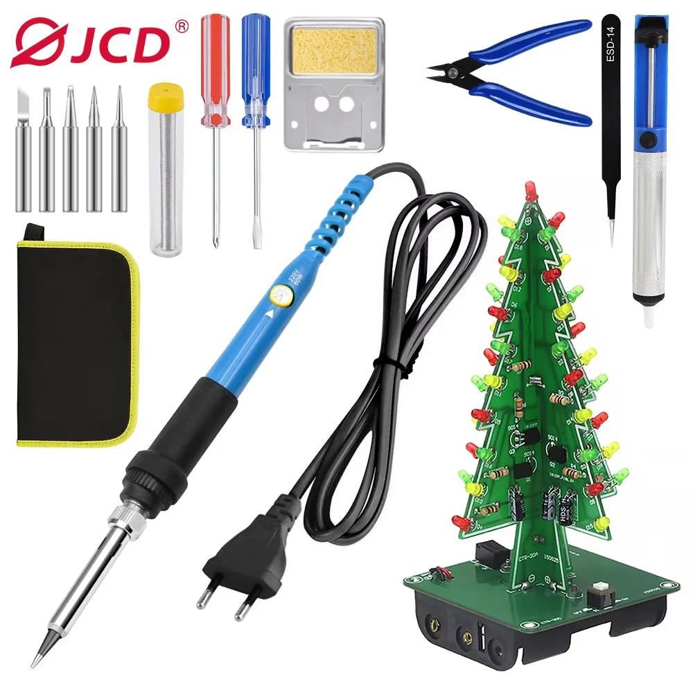 

JCD 60W Soldering Iron Adjustable Temperature 220V/110V Home DIY Soldering Welding Tools with 3D Christmas Tree Assemble Kit 908