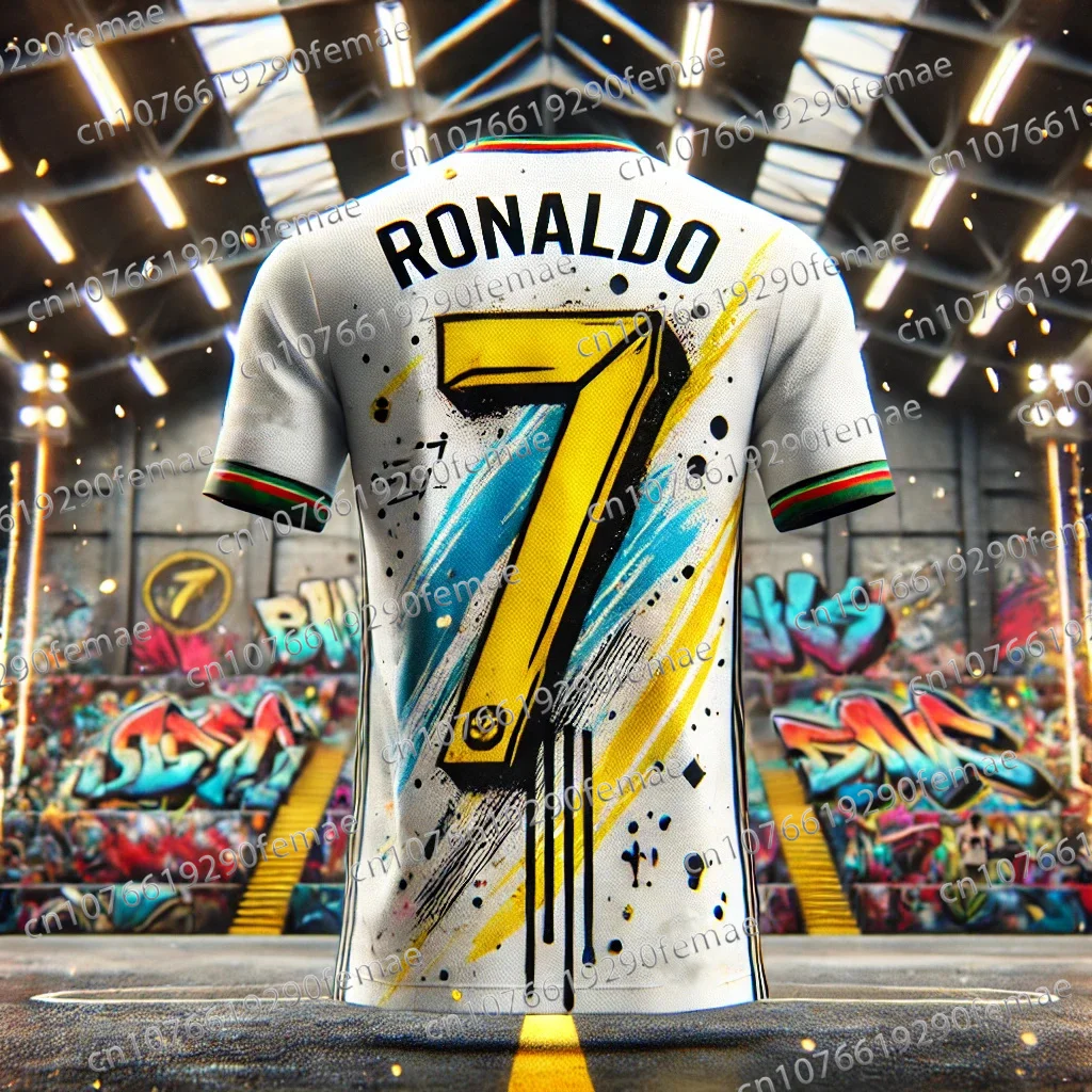 Classic Ronaldo Graffiti Pattern Men's Sports Shirt T-shirt, Breathable And Comfortable Daily Quick Drying Jersey