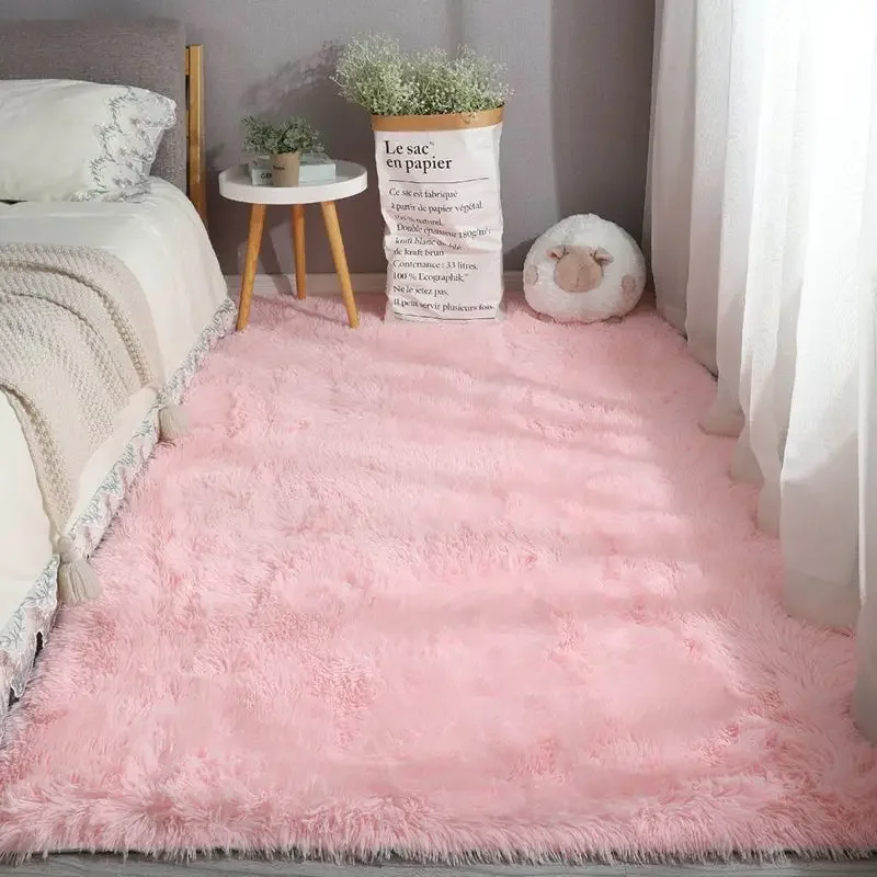 Alfombra rosa para niñas, alfombra suave peluda para niños, decoración para sala de estar, felpudo para adolescentes, alfombras mullidas rojas