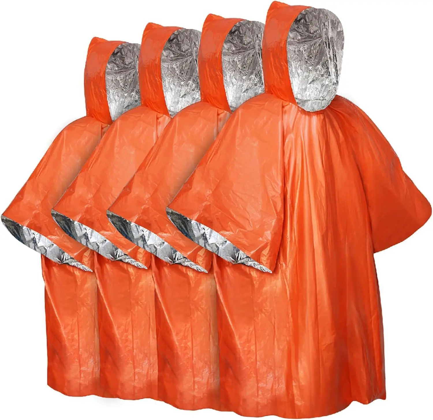 4 عبوات من معطف المطر في حالات الطوارئ مع غطاء محرك السيارة، PE، بطانيات بقاء مقاومة للماء لمعدات التخييم