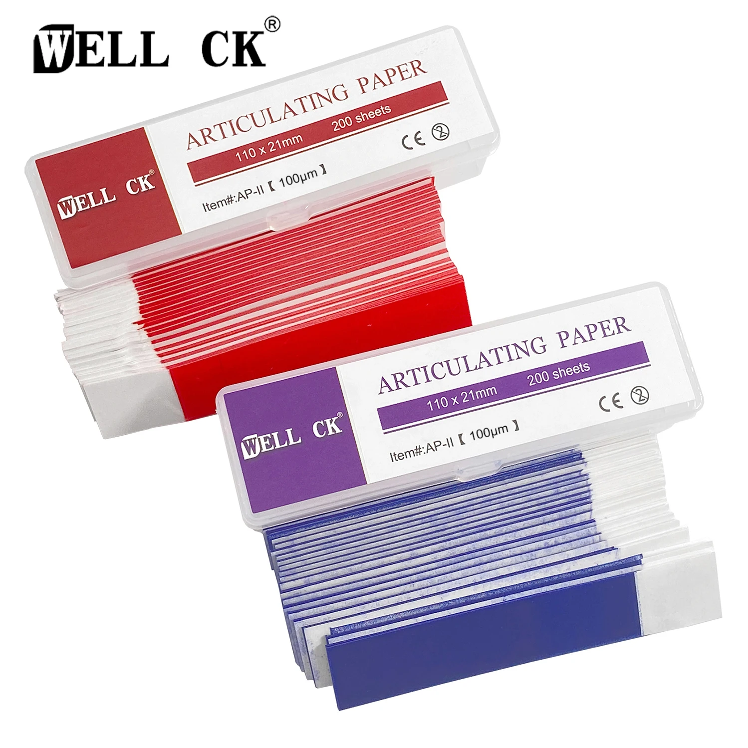 200 Sheets 100μm WELLCK Dental Articulating Paper Strips Red/Blue Dentistry Oral Teeth Whitening Material 110*21mm Dental Tools