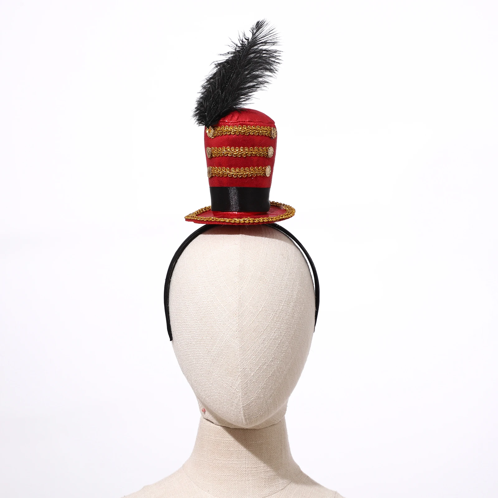 어린이 및 성인용 크리스마스 탑 햇 헤드밴드, 금색 웹빙 장식이 있는 군인 미니 탑 햇 헤드밴드, 새해 크리스마스 이브 파티용