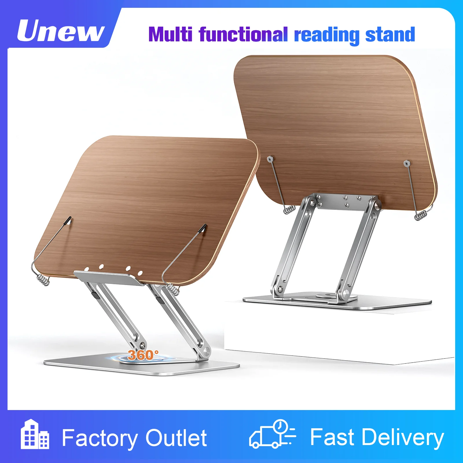 

360° Rotating Adjustable Reading Bookshelf Stand - Foldable Desktop Teaching Bookshelf with Elastic Page Clip, Ideal for Books,
