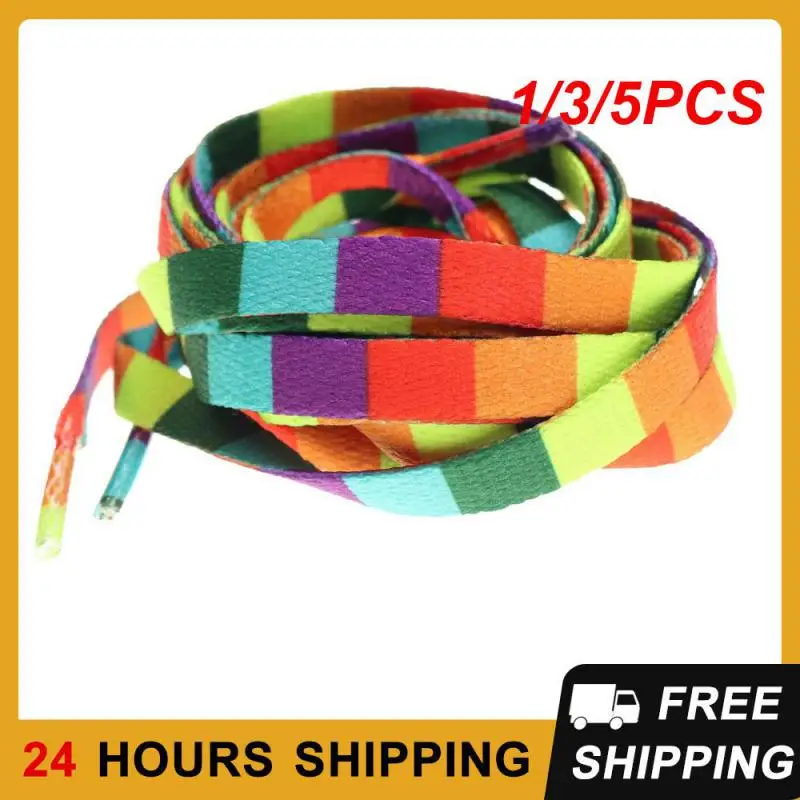 1/3/5PCS Shoelace No Snagging Plaid Rainbow Double Layer Shoe String Cotton Not Loose Vertical Rainbow Flat