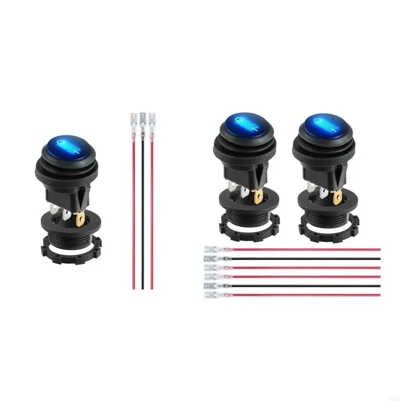 12V 20A Waterproof Blue LED Lighted Round ON Off 3 Pin 12 Weatherproof for Marine Car Truck