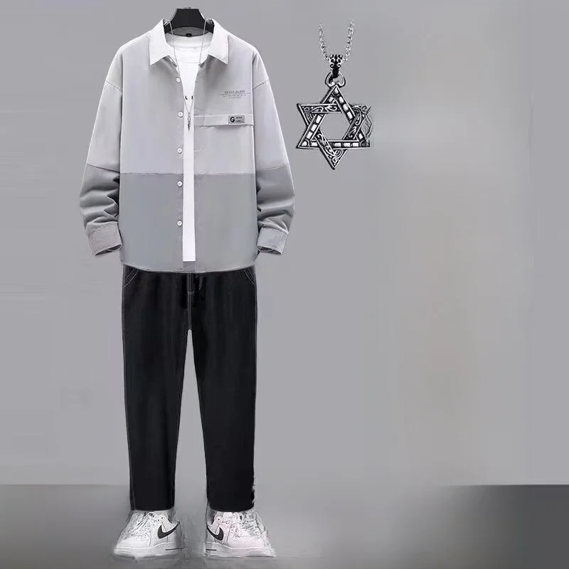 

New Men's Casual Loose irt Trendy Design Spring Autumn Wear Comfortable Stand Fit Long Sve Faionable Outerwear