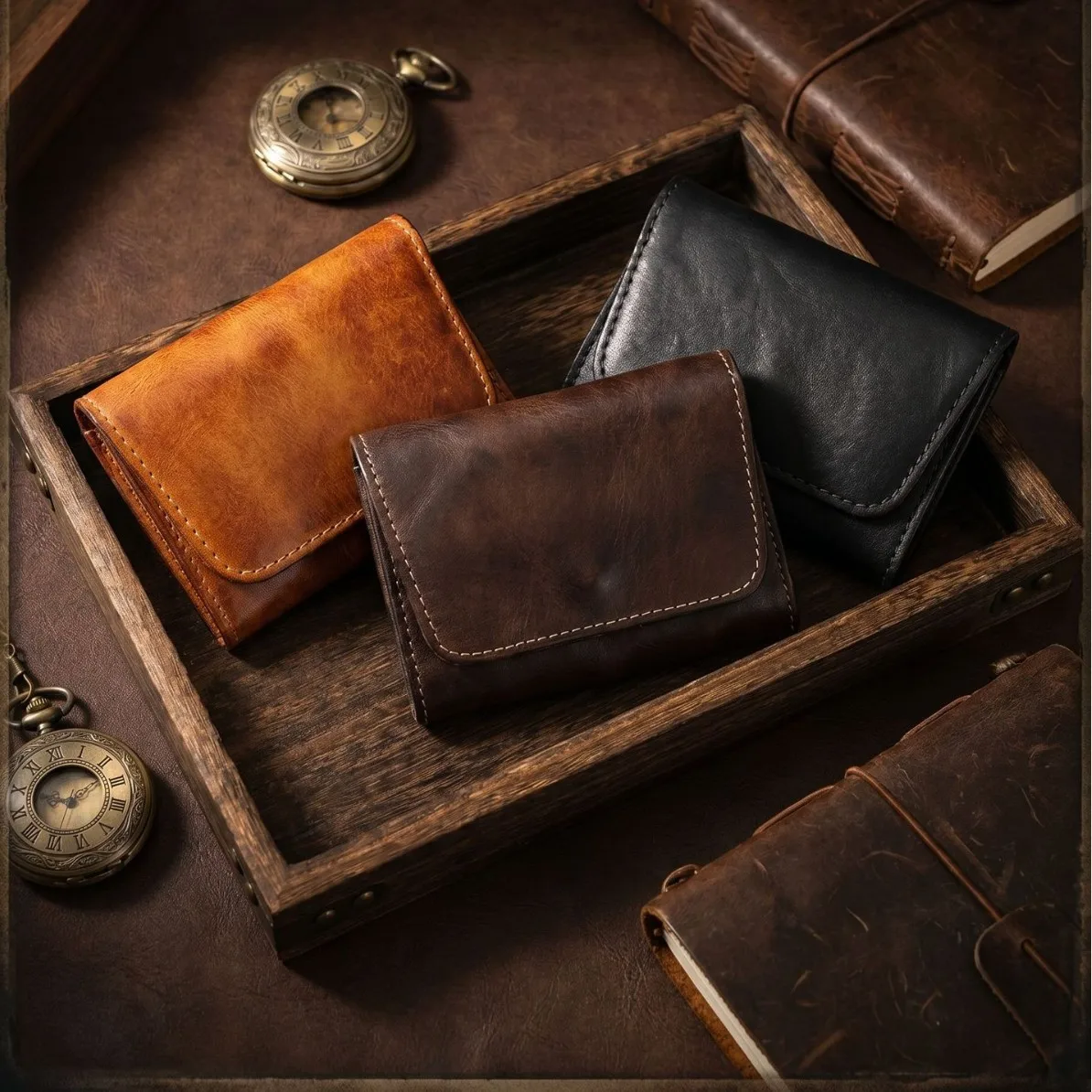 Men Genuine Leather Coin Purse Retro Trifold Wallet Card Holder Business Money Bag Vintage Small Clutch Pouch For Male