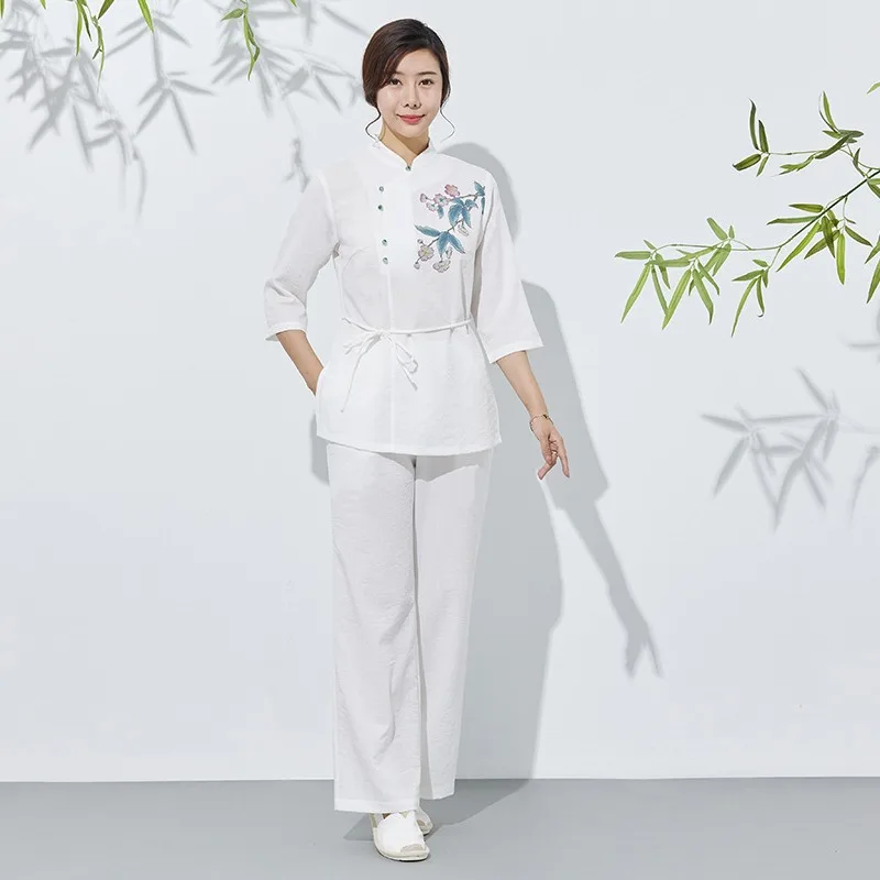 

Chinese Style Tea Clothes Zen Top Printing Suit Hanfu Women