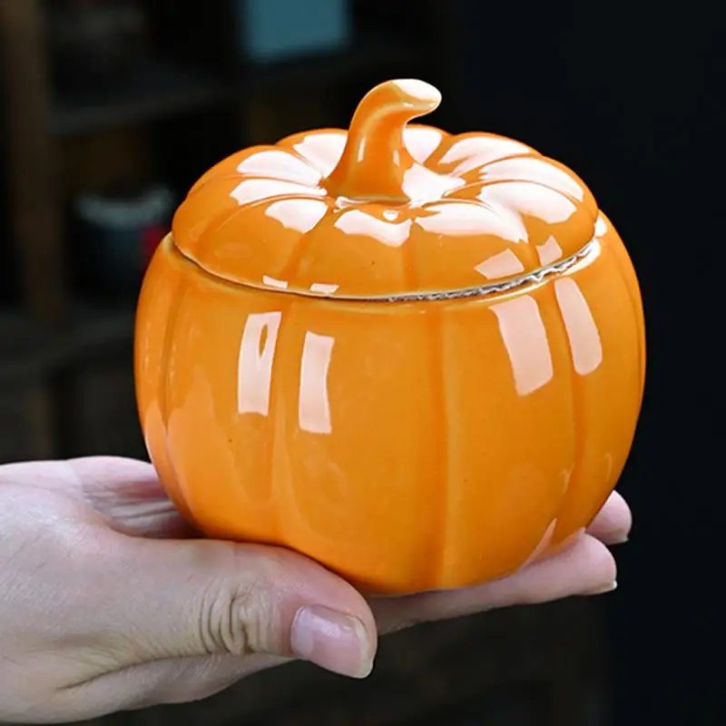 Pumpkin Jar Soup Can Seasoning Pot Soup Bowl pumpkin candy jar pumpkin-shaped canister Ceramic Food Storage Pot Canister Storage