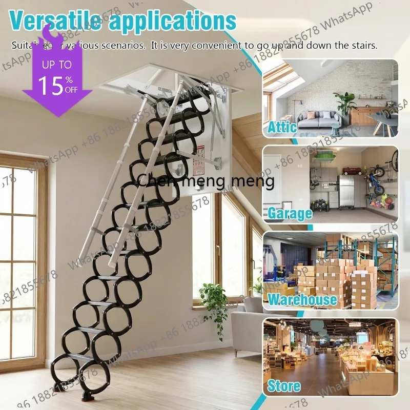 

Smt51 12 Steps Ceiling Mounted Attic Ladder with Handrails Wall-Mounted Staircase 660LBS Capacity Height Adjustable for Rough Op