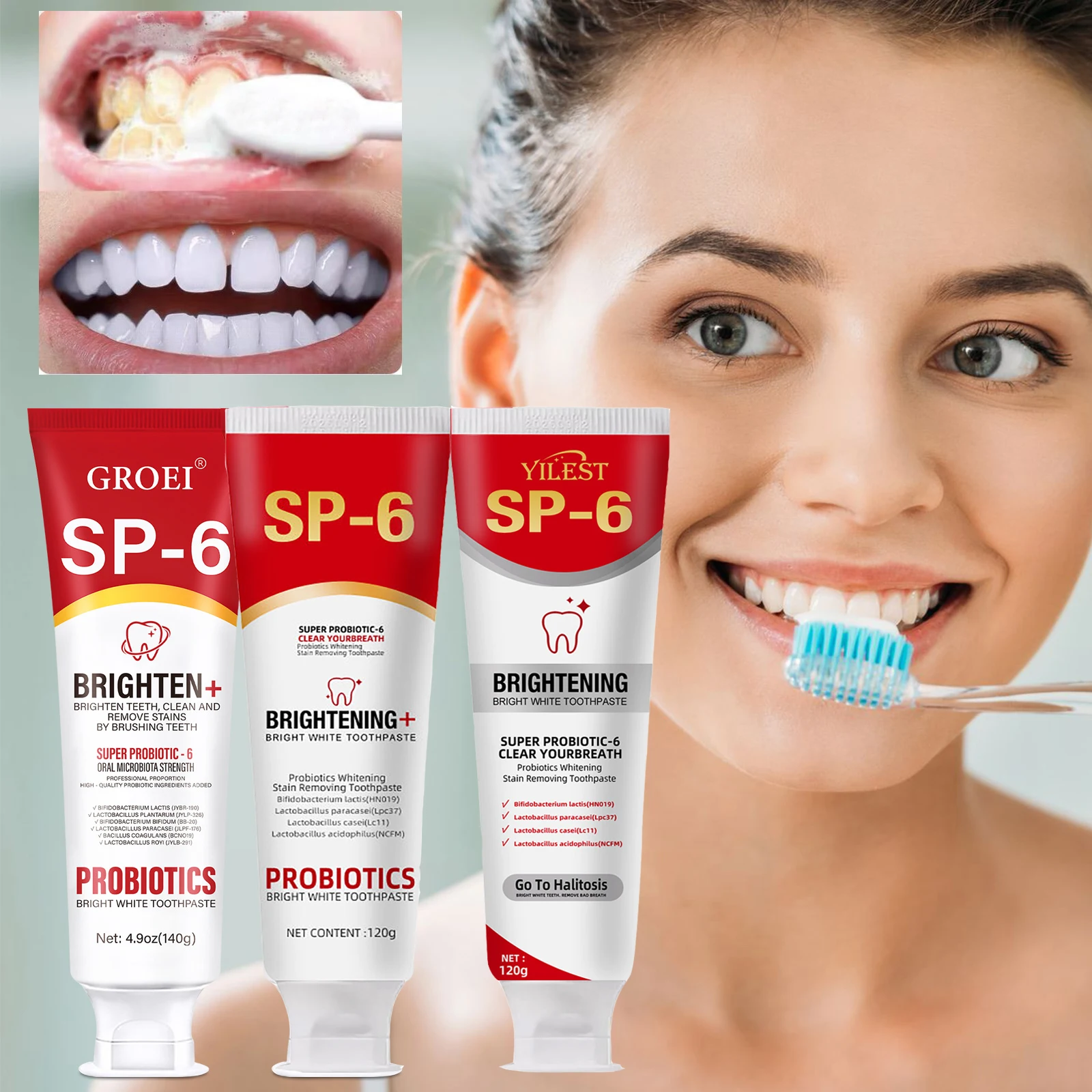 1/2pcs SP-6 Probiotic Toothpaste Whitening Stain Removal Freshens Breath Improves Yellow Teeth Probiotic White Toothpaste Care